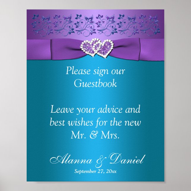 Poster Purple, Teal Floral Hearding Sinal 2 (Frente)