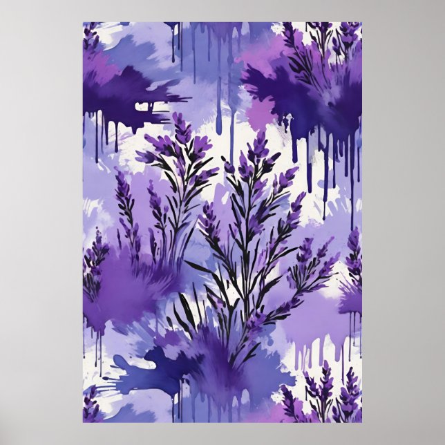 Poster Purple Watercolor with Florals (Frente)