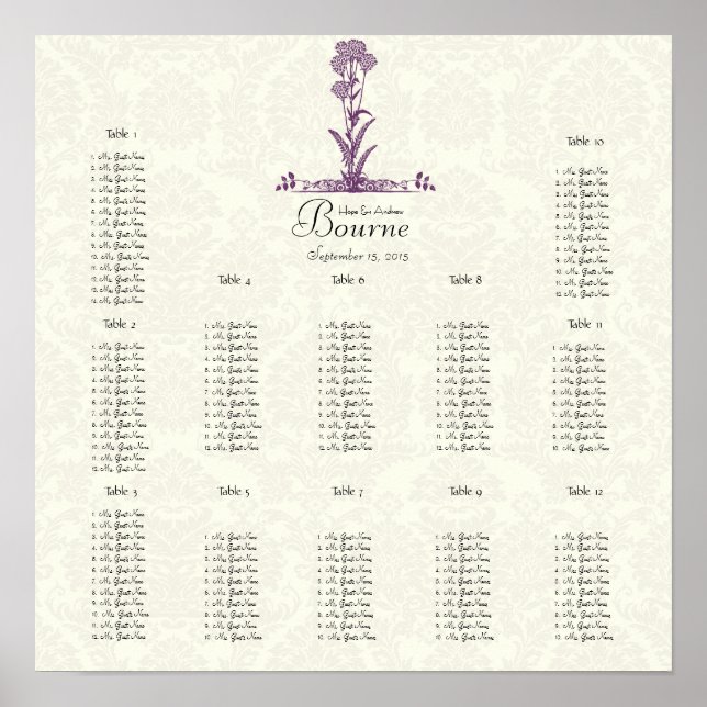 Pôster Purple Wild Flower Branch Seating Chart (Frente)