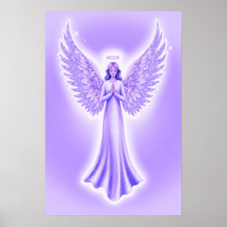Poster Púrpura Anjo Guardião com Asas Esparsas
