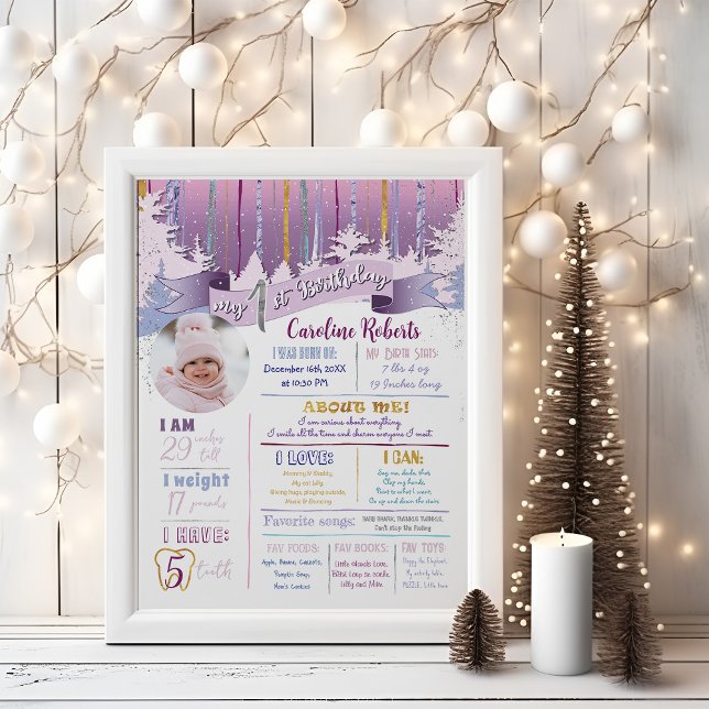 Poster Púrpura Azul Dourado Inverno Meu Aniversário Stats (Criador carregado)