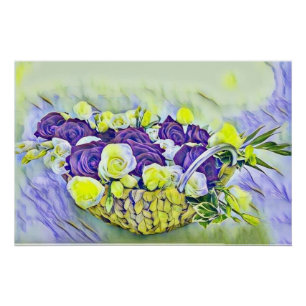 Pôster Púrpura Branca de Rosas de Pintura de Aquarela