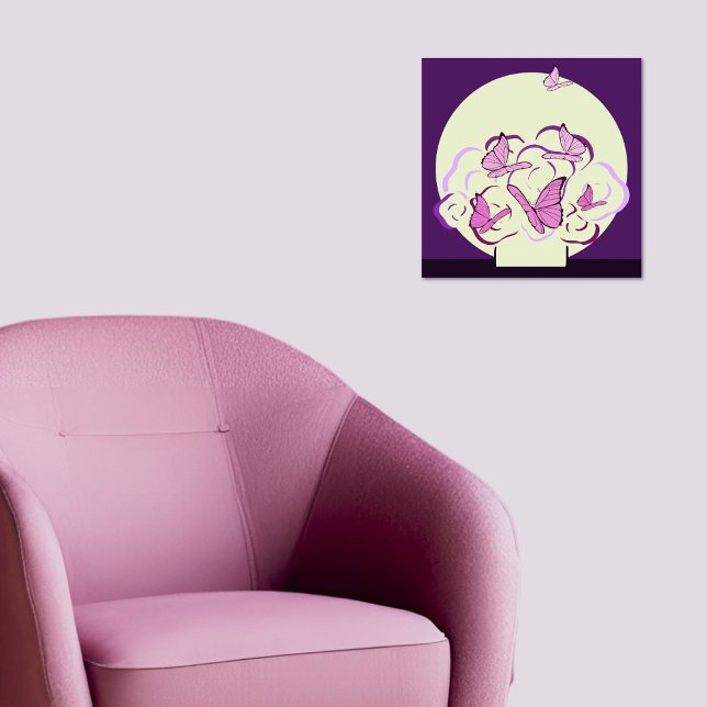 Poster Púrpura, cor-de-rosa, Buquê e borboletas quadradas (Magical Pink Purple Bouquet & Butterflies Square Poster)