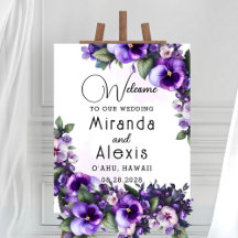 Púrpura e Silver Floral Themed Ivory Bem-vindos