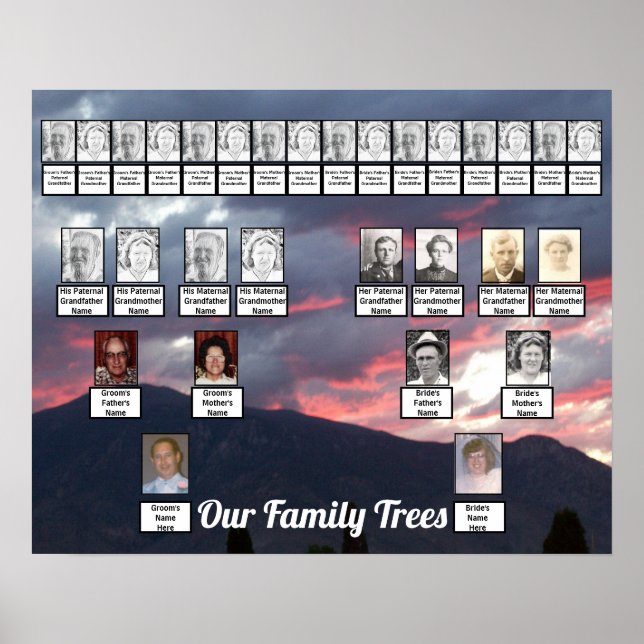 Poster Púrpura Montanha Sunset Foto United Family Trees (Frente)