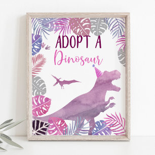 Poster Púrpura Rosa Adota Um Sinal De Aniversário De Dino