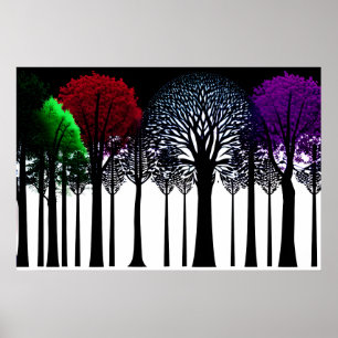 Poster Púrpura Verde Vermelha Espalhada em Floresta Negra