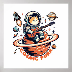 Poster Purr Cósmico - Gato Guitarista Astro