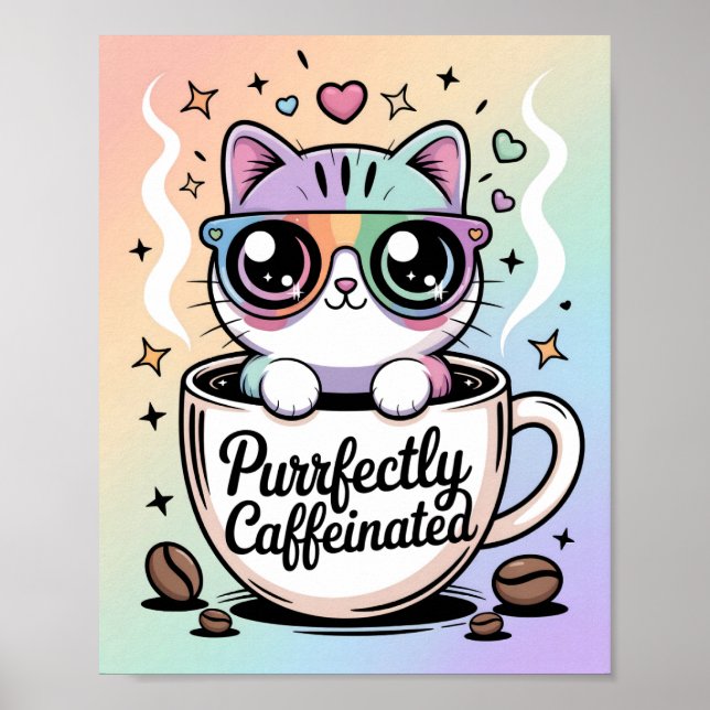 Poster Purrfectly Caffeinated (Frente)