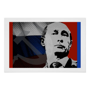 Pôster Putin com bandeira russa