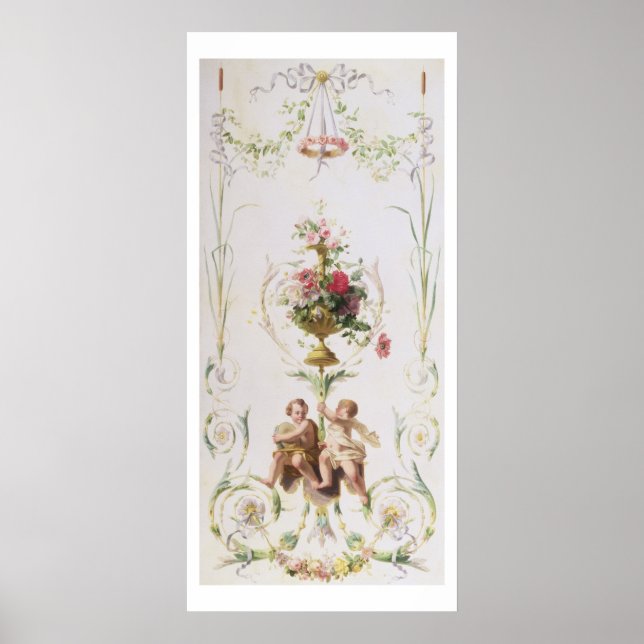 Poster Putti em meio a enxagos de flores e folhas (Frente)