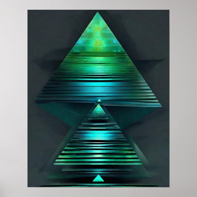 POSTER PYRAMID GREEN TEAL ARTE LUZ (Frente)