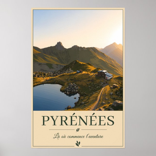 Poster Pyrénées France – Lake Illustrated Landscape (Frente)