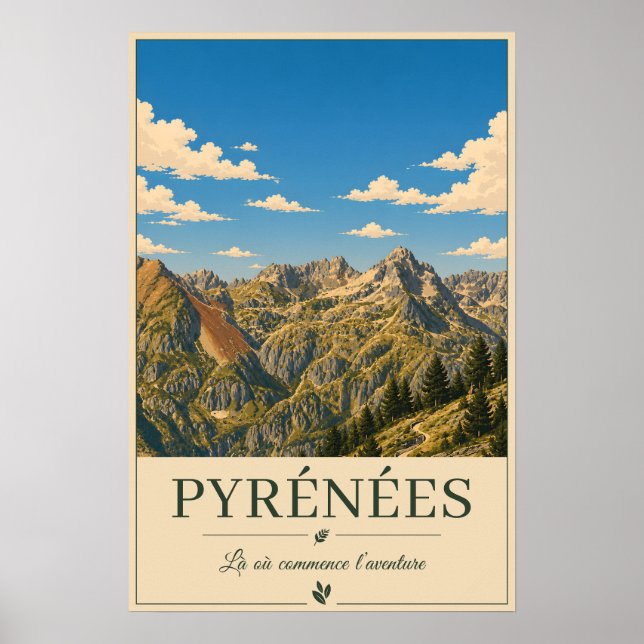 Poster Pyrénées France – Ridges Illustrated Landscape (Frente)