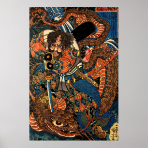 Poster Python de luta contra o Samurai no Japão