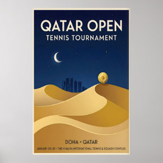 Poster Qatar Open Tennis Poster, Vintage Style, Night Sky
