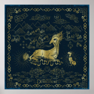 Poster Qilin Na Tapeçaria Do Ouro De Resto