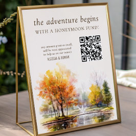 Poster QR Code Honeymoon Fund Fall Lake Country Wedding