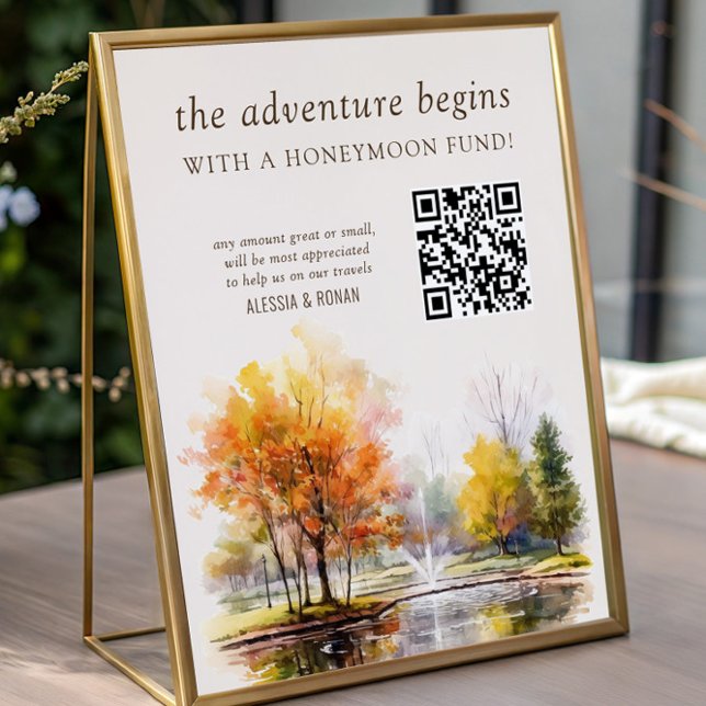 Poster QR Code Honeymoon Fund Fall Lake Country Wedding (QR Code honeymoon fund sign from the Fall Lake wedding collection by Darling & May)