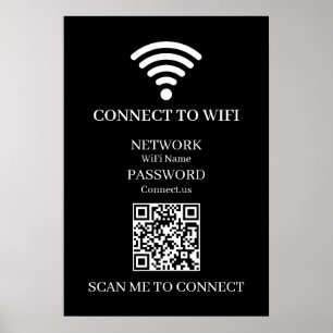 Poster QR WiFi Preto Personalizado   Exibir Senha da Rede
