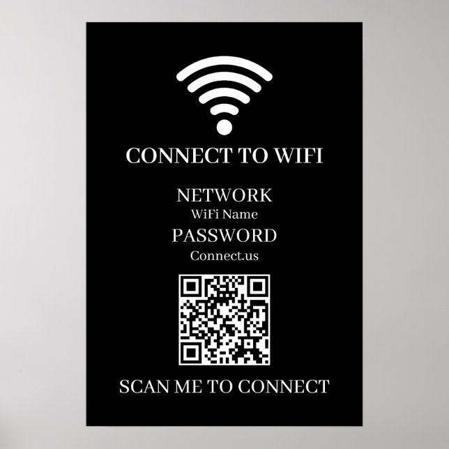 Poster QR WiFi Preto Personalizado | Exibir Senha de Rede (Frente)
