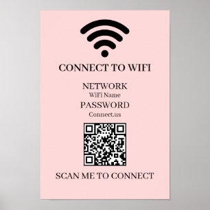Poster QR WiFi Rosa Personalizado   Exibição de Varredura
