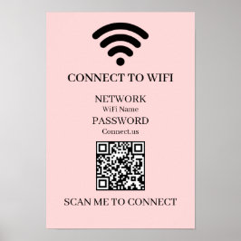 Poster QR WiFi Rosa Personalizado | Exibição Fácil de Var