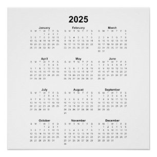 Pôster Quadrado de Calendário Mensal 2025 Todos os Objeti