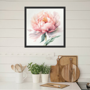 Poster Quadrado de Pêmonas Rosa Molhada de Aquarelas