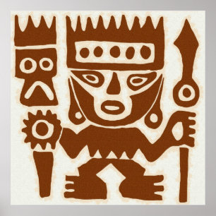 Pôster Quadrado de tiragem antigo do guerreiro de Peru