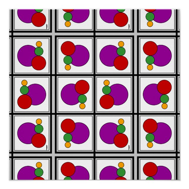 Pôster Quadrados e Círculos Abstrato (Frente)