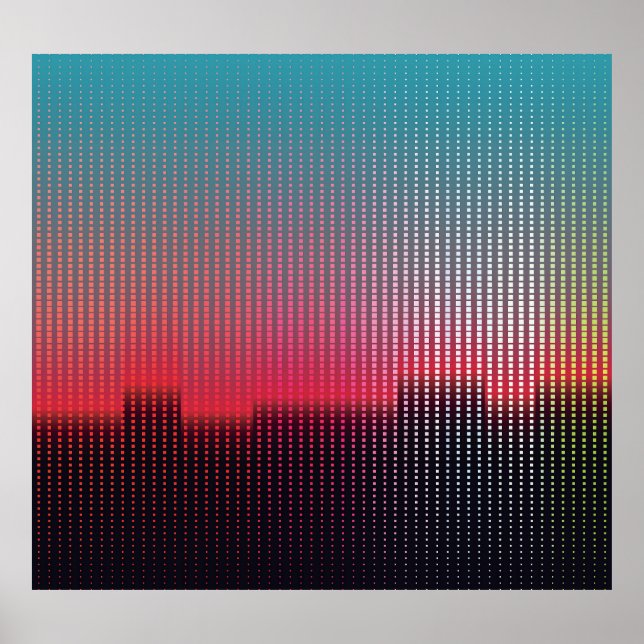 Poster Quadrados Urbanos Digitais: Desfoque Futurístico. (Frente)