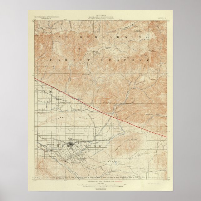 Pôster Quadrângulo das Redlands mostrando San Andreas Rif (Frente)