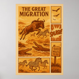 Poster Quadrinho Vintage Safari – A Grande Migração