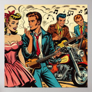 Poster Quadrinhos de Rock and Roll Vintage dos Anos 1950