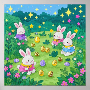 Poster Quadrinhos escondendo ovos em um jardim