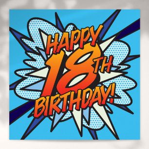 Pôster Quadrinhos FELIZ ANIVERSÁRIO DE 18 ANOS! azul