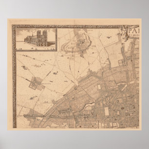 Pôster Quadro 1 - LB do mapa Sepia de Rochefort Paris