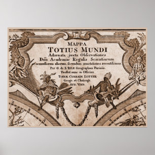 Pôster Quadro 2 do mapa do mundo de Sepia Versão de