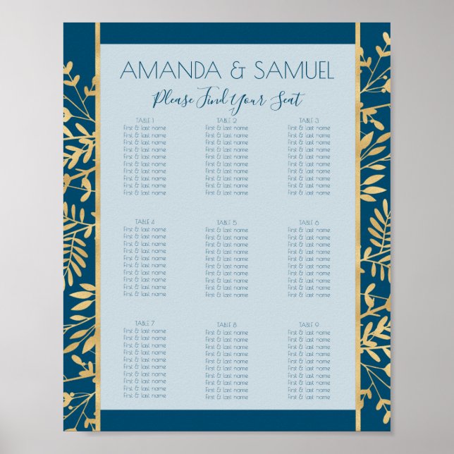 Poster Quadro Azul e Dourado Moderno  (Frente)