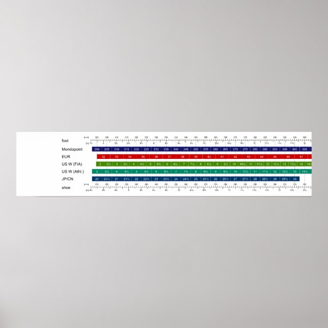 Poster Quadro comparativo do tamanho do Calçado feminino  (Frente)