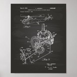 Pôster Quadro da arte da patente do motor de aviões 1953