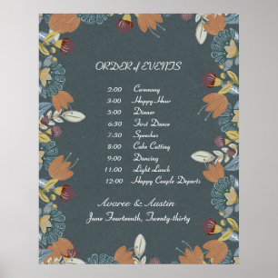 Poster Quadro de Arte Folclórica em Banho Marrom Azul