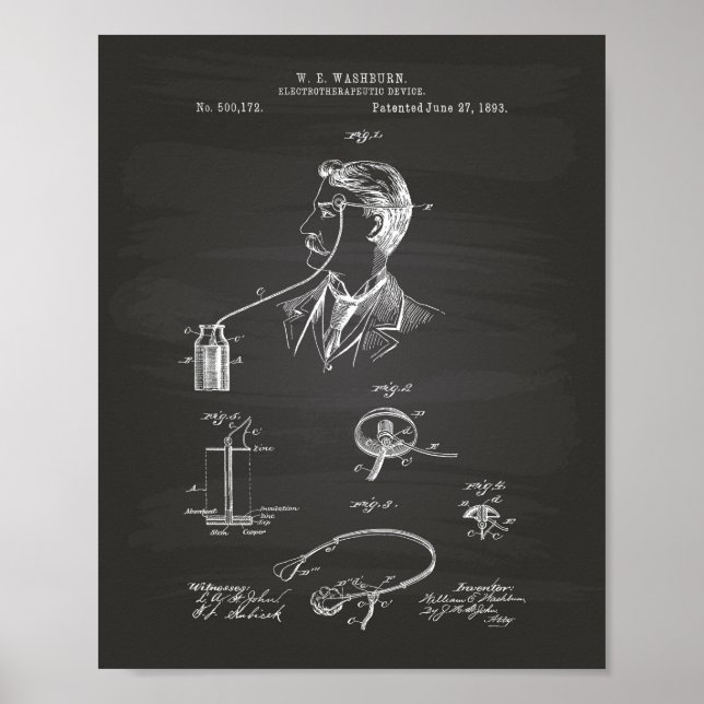 Poster Quadro de Arte Patente Eletroterapêutico 1893 (Frente)