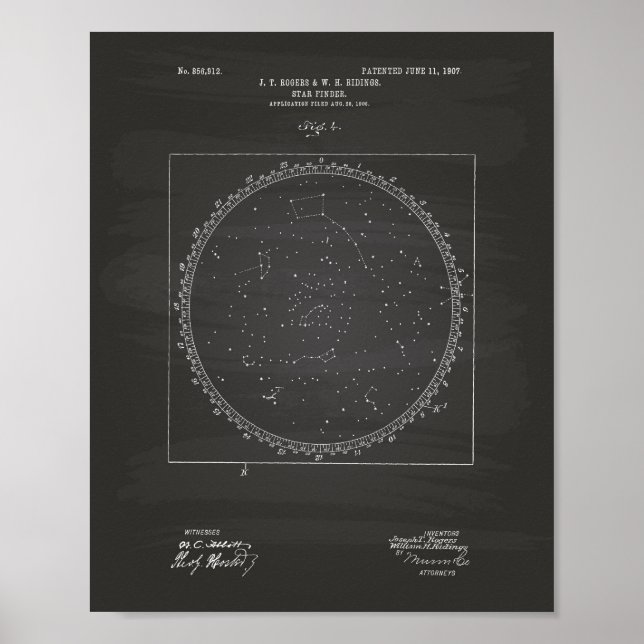 Pôster Quadro de arte patenteado do Star Finder 1907 (Frente)