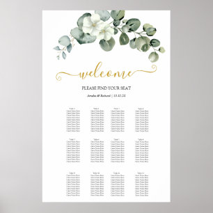 Poster quadro de assentos de casamento com eucalipto mode