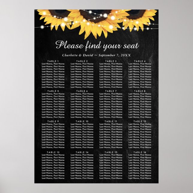 Poster Quadro de Chalkboard Sunflower Wedding Gráfico 16 (Frente)