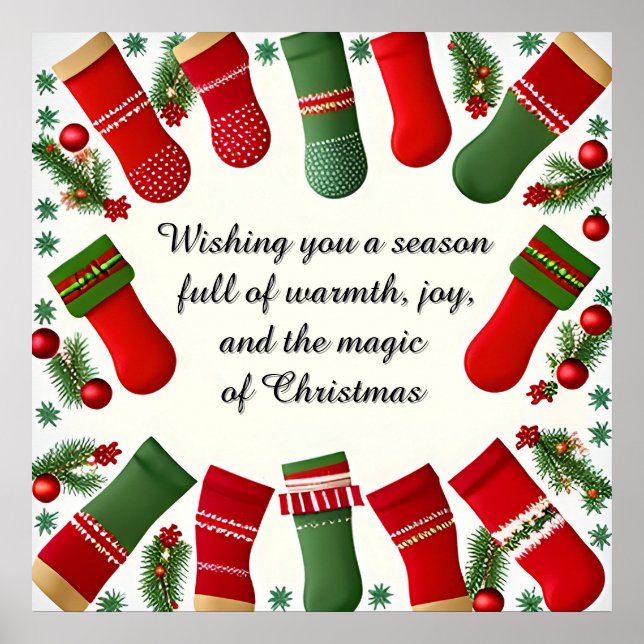 Poster Quadro de Natal Festivo com Ramificações de Pinhei (Frente)