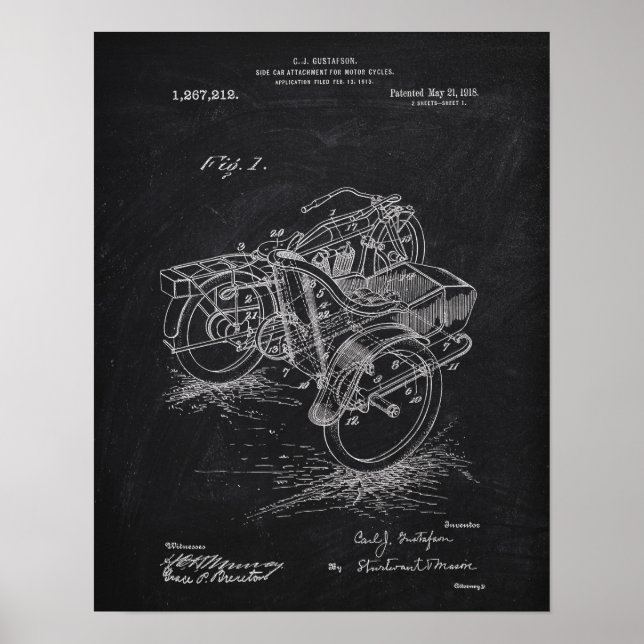 Poster Quadro De Patentes Do Motocicleta 1885 (Frente)