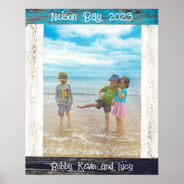 Poster Quadro de Texto de Madeira de Praia Branco Azul Rú